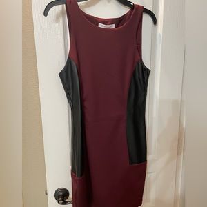 Maroon dress with faux black leather accents
